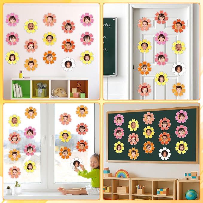 60pcs Spring Theme Flower Cutouts Boho Daisy Bulletin Board Decoration Back to