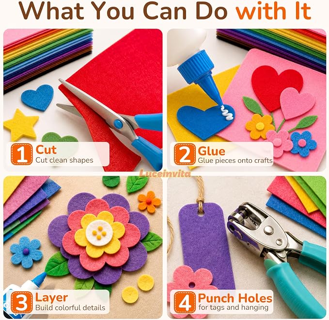 2mm Stiff Felt Sheets 12" X 12" | Thick Polyester Felt Material, DIY Craft