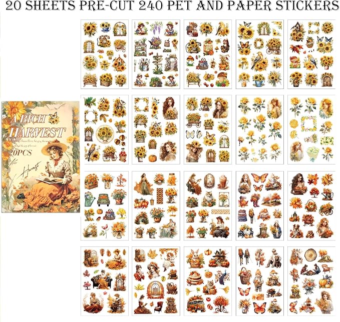 Scrapbook Stickers 20 Sheets 240 Pre-Cut Washi Stickers