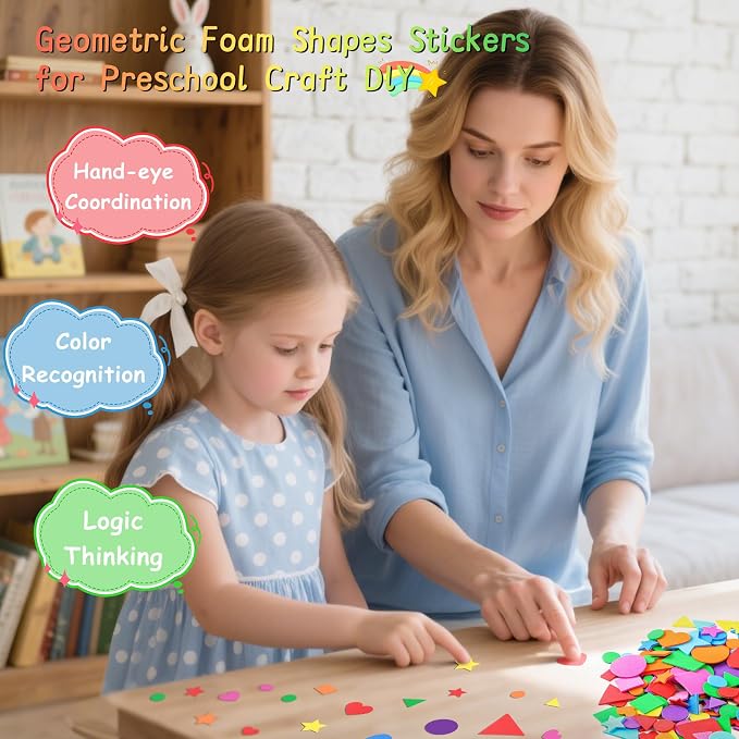 1600Pcs Foam Stickers, 8 Colors Foam Shape Stickers