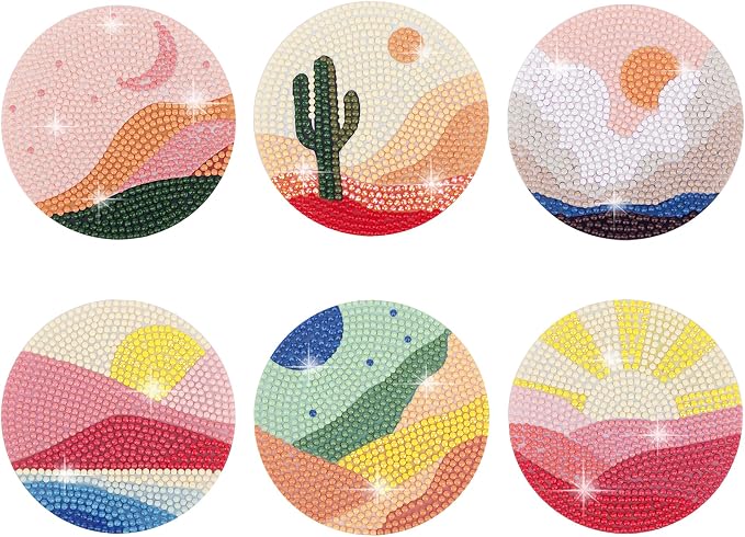 Temlum 6 Pcs Diamond Painting Coasters Kit, Abstract Landscape Diamond Art