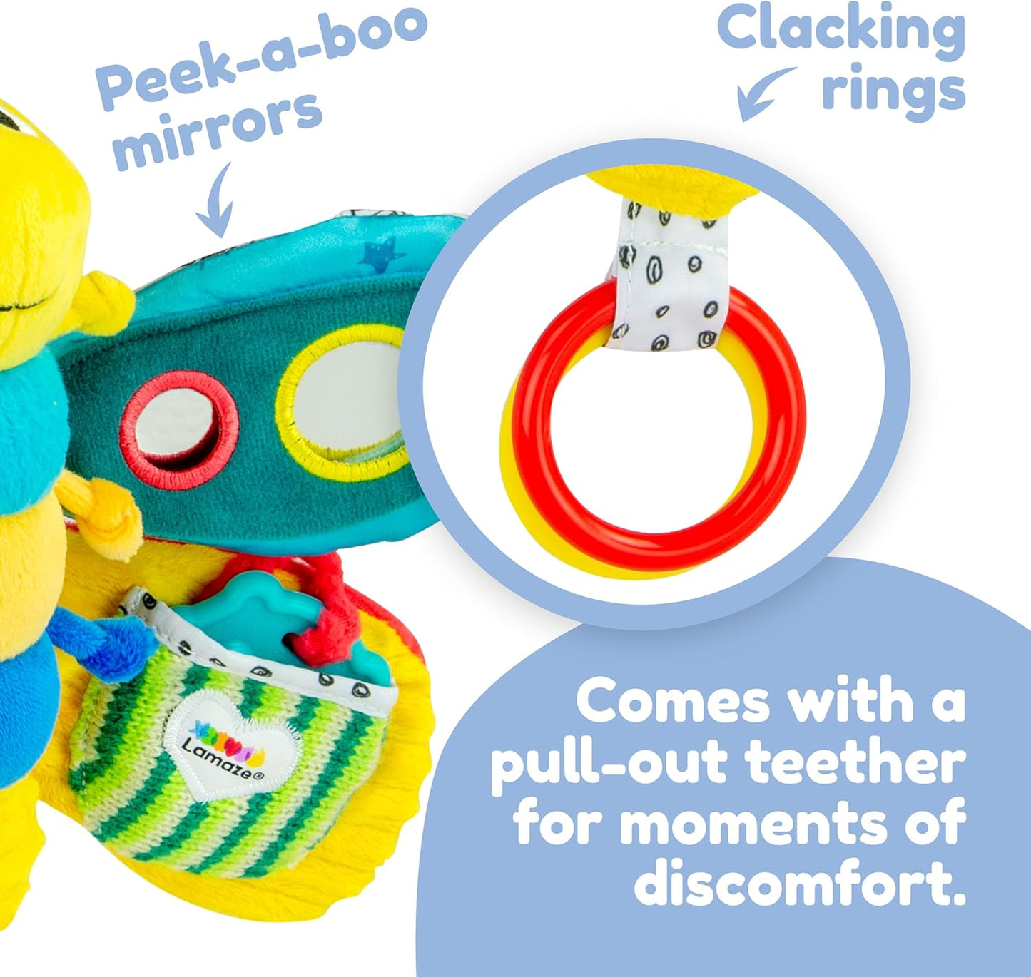 Baby/Infant/Newborn/Children Toy|Frieddy The Firefly With Clicking Rings – Ladybag Pull Out Teether – Wings With Crinkles - Knotties – Mirrors – Squeaker| HQ Toy For Girls/Boys|Hang On The Crib/Buggy