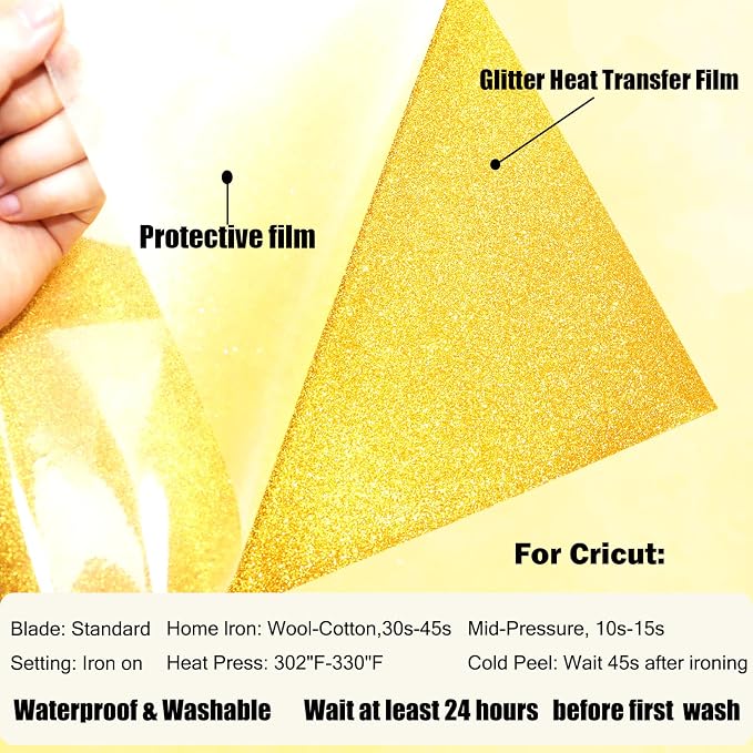 Gold Glitter Heat Transfer Vinyl Rolls Gold Iron HTV Vinyl 12inch x 7feet Iron