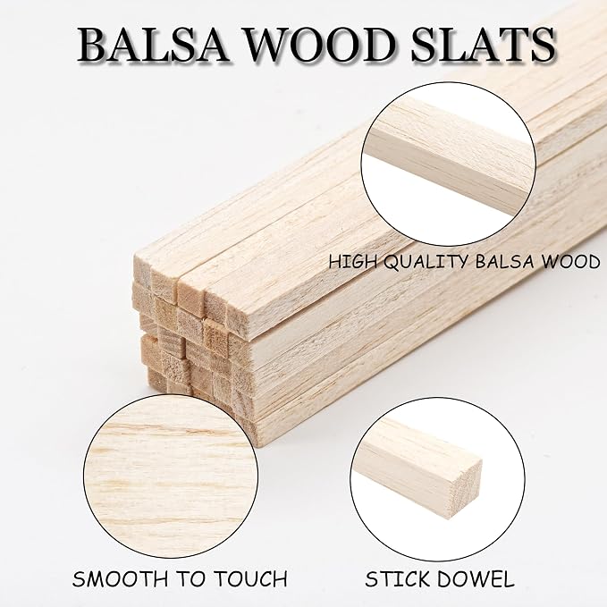 Premium 1/4" x 12" Balsa Wood Sticks 50pcs