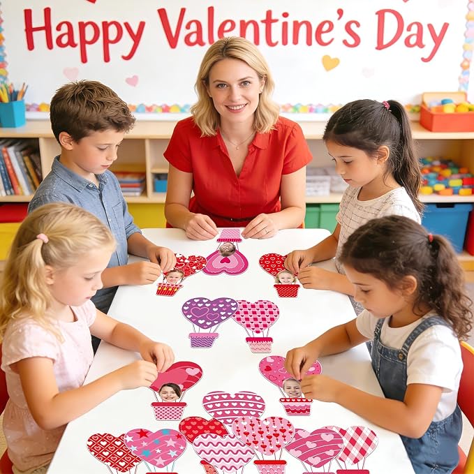 AUGSUN 60pcs Valentine's Day Bulletin Board Decorations Hot Air Balloon Cutouts