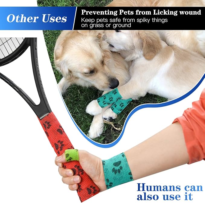 6pcs 2" Self Adhesive Bandage Wraps, Paw Prints B |