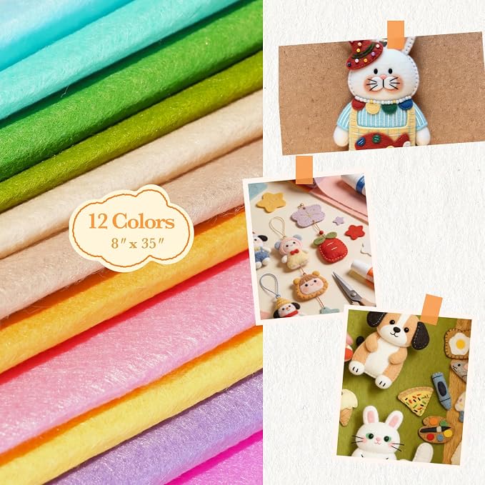 Phantomon 8" x 35" Felt Fabric Sheets, 1mm Sturdy Nonwoven Felt Rolls, Large