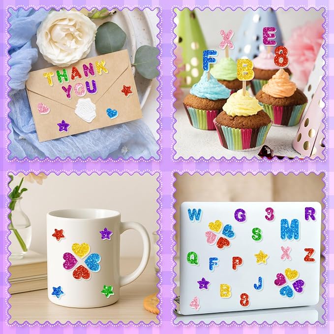 616PCS Glitter Foam Letter Stickers, Colorful Alphabet Number Stickers