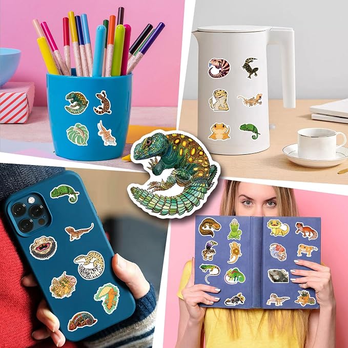 57Pcs Lizard Stickers Reptile Sticker Pack Waterproof Vinyl Water Bottle Decal