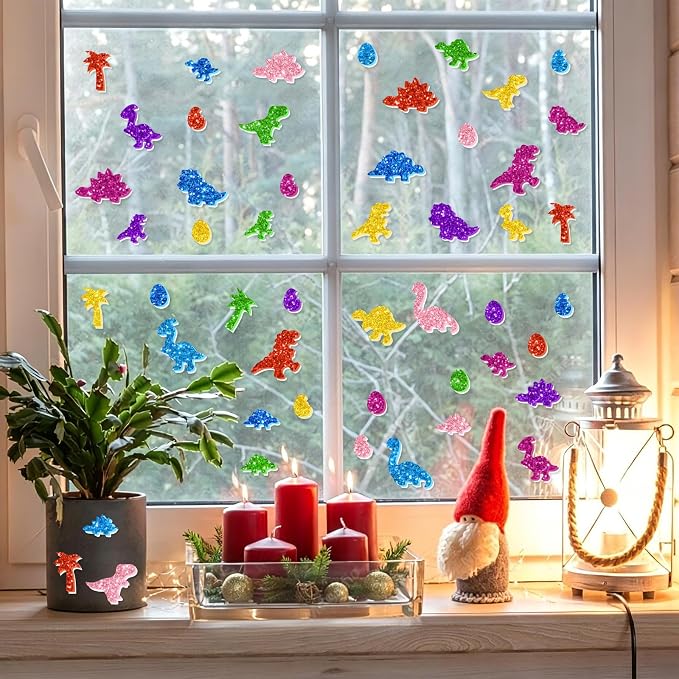 664PCS Glitter Foam Stickers, Colorful Dinosaur Stickers, Self-Adhesive Foam