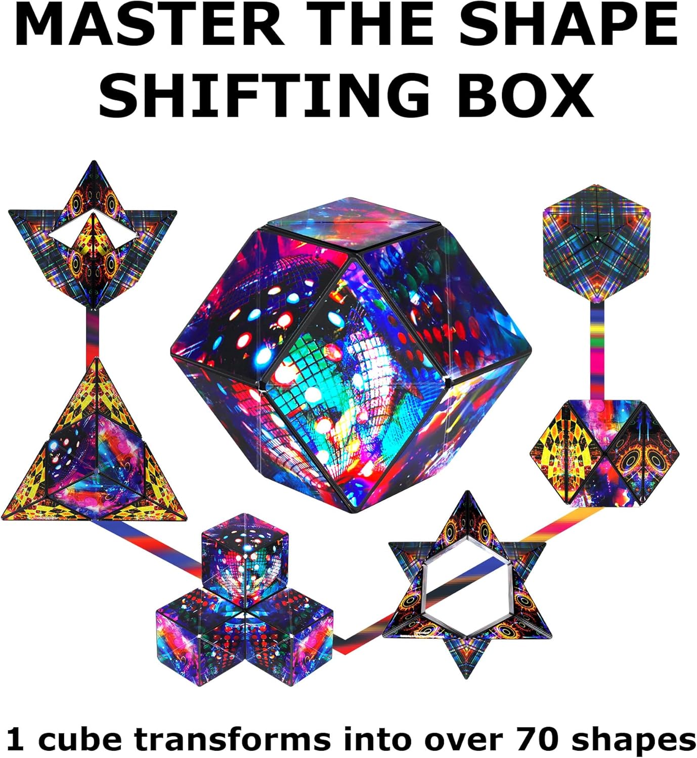 SHASHIBO Shape Shifting Box - Award-Winning Fidget Toy w/ 36 Rare Earth Magnets - Fidget Cube Transforms Into Over 70 Shapes, Sensory Toy Gift for Kids, Teens, and Adults (Disco Plaid)