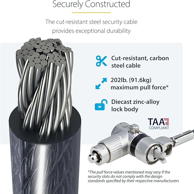 StarTech.com 25-Pack Universal Laptop Lock 6.6ft (2m), Serialized Security Cable, Compatible with Noble Wedge/Nano/K-Slot, TAA