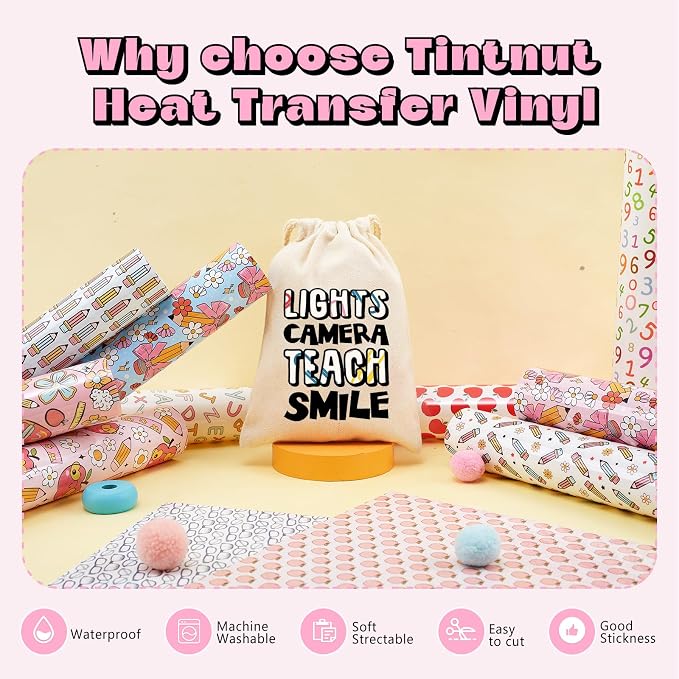 Tintnut Teacher Heat Transfer Vinyl, 12 Sheets 12"x10" Iron on Vinyl | School