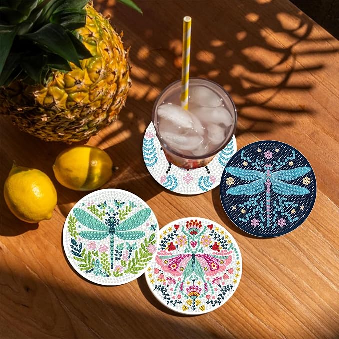 Gemozaic 8PCS Diamond Art Coasters Kit, Insects Diamond Painting Coasters