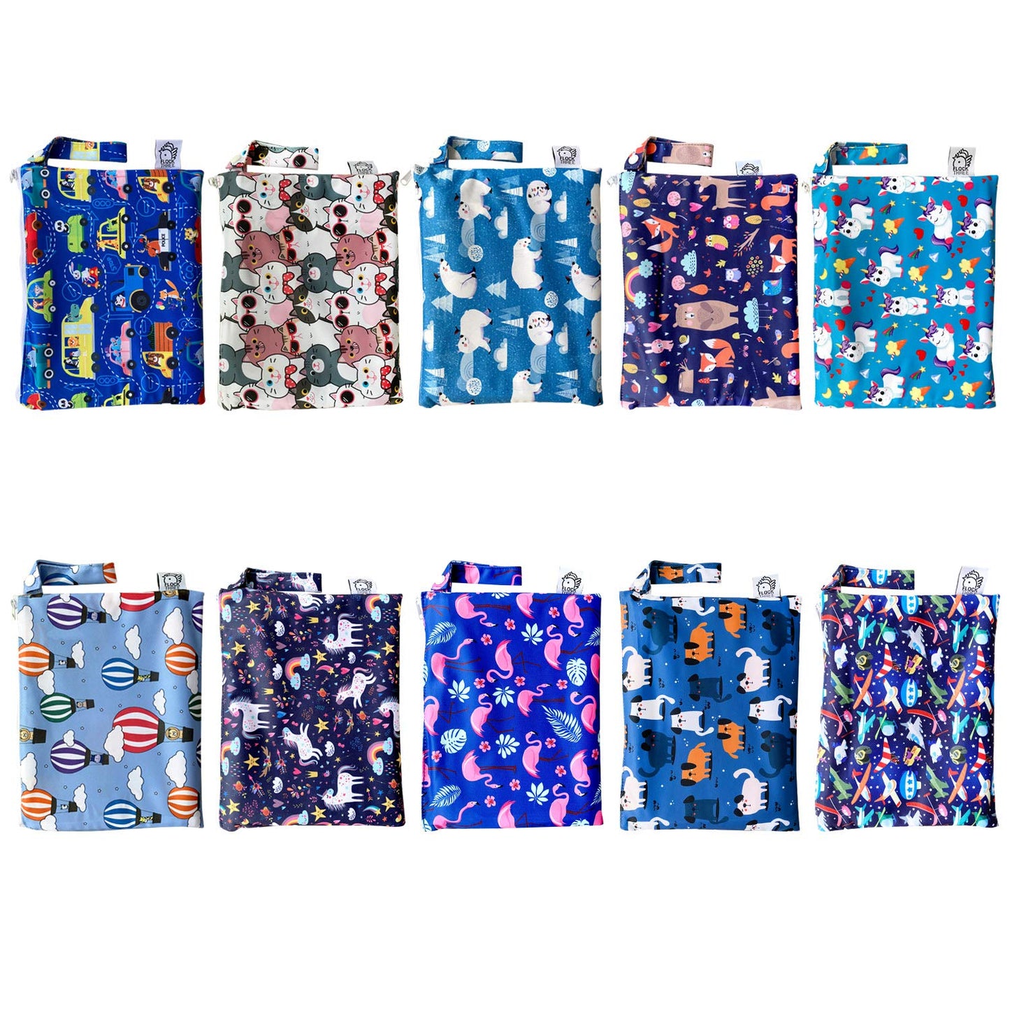 Flockthree Waterproof Baby Changing Pad with Storage Bag (43.3" X 28.7") Washable Wipeable Reusable Leak Proof Diaper Travel Mat Station Changing Mattress Liner Cribs Bed Cover, Unicorns