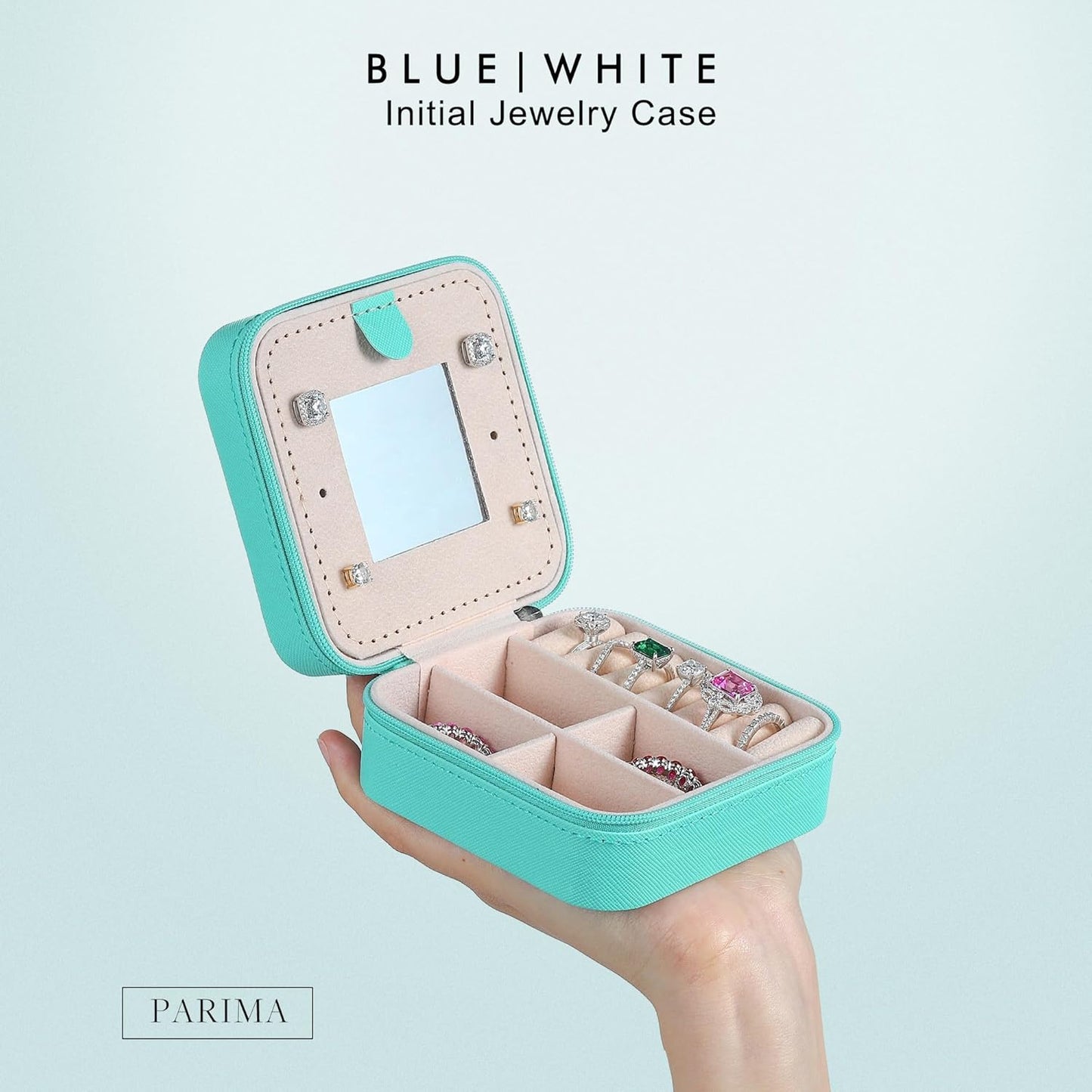 Parima Bridesmaid Gifts for Wedding Day, Bridesmaid Gifts for Women | Bridesmaid Proposal Gifts Unique Gifts | Wedding Travel Essentials Small Jewelry Box | Travel Jewelry Case - Letter S, Blue