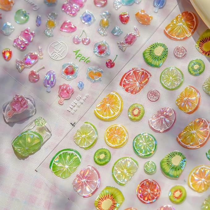 Summer Fruit Nail Art Stickers Decals 5D Embossed Fruit Nail Stickers 1PCS