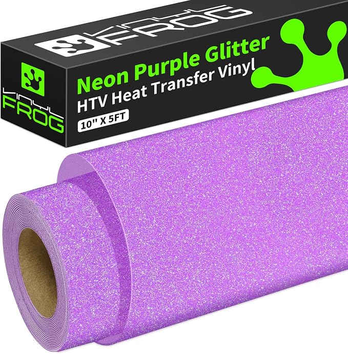 VINYL FROG Neon Purple Glitter Heat Transfer Vinyl Roll 10"x5ft Bright Purple