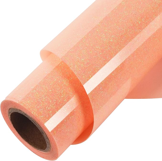TORC Orange Pink Glitter HTV Vinyl Roll 12" x 6 ft, Sparkly Iron On Heat