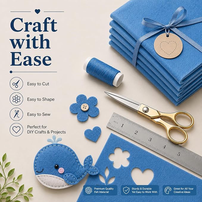 Denim Blue Large Felt Fabric 36" x 36", 1mm Stiff Felt Sheet, Nonwoven Fabric