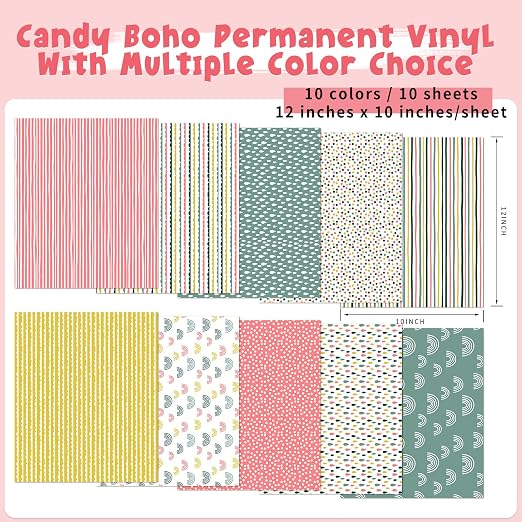 Tintnut Rainbow Stripe Permanent Vinyl 10 Sheets 12x10in Adhesive Vinyl | Boho