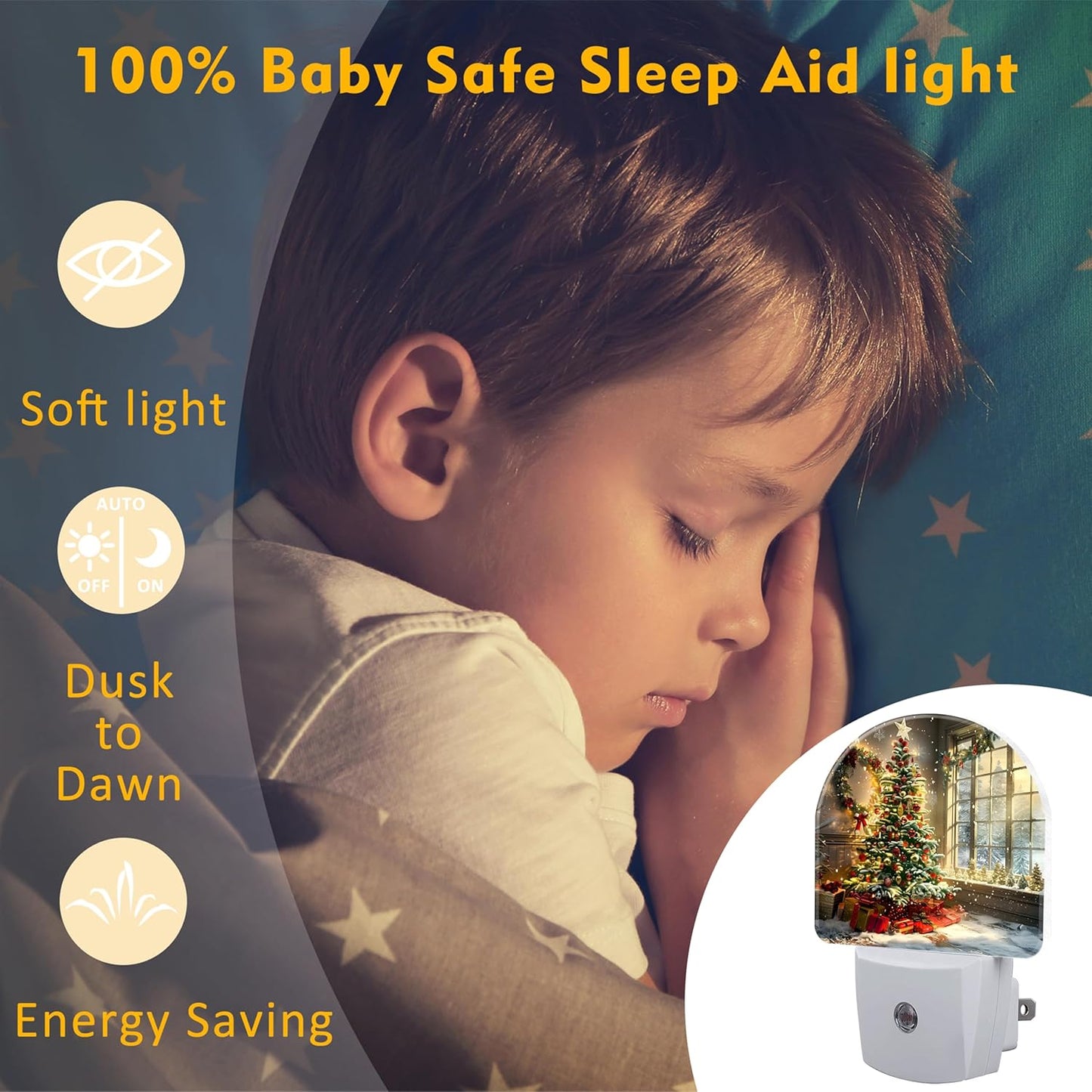 Christma Room Full of Gifts Night Light, Christmas Tree with Red and Gold Ornaments Dusk to Dawn Plug in, 0.5w Energy Saving Sleep Friendly NightLight for Kids Boys Girls Home Decor