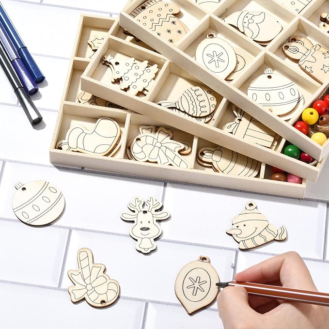 81 pcs 27 Styles Christmas Theme Unfinished Wooden Cutout Charms Snowman Winter