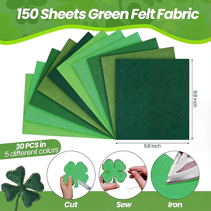 Peryiter 150 Pcs Back to School Green Felt Fabric Sheets Bulk