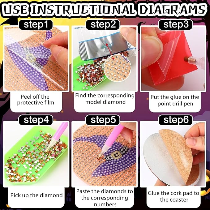 Axquilon 8 Pcs Halloween Diamond Art Coasters Kit