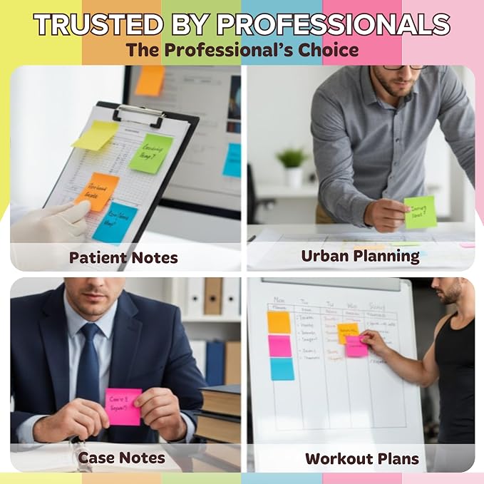 Sticky Notes 3x3 – 2026 Improved Adhesive, Very Very Sticky & Bright Neon