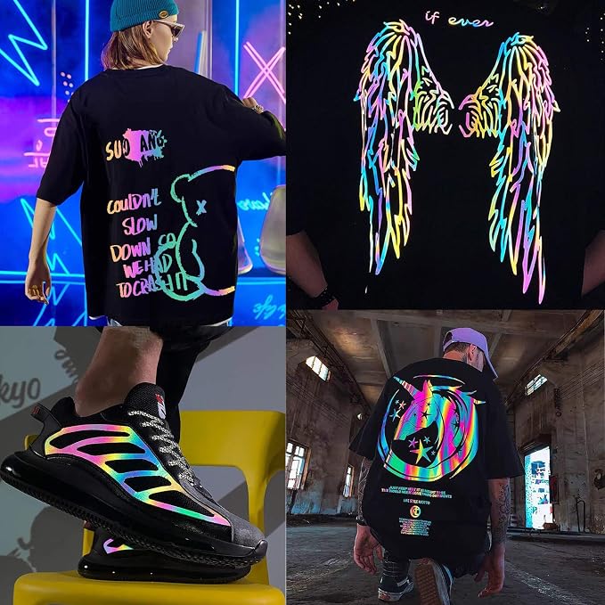 Reflective Heat Transfer Vinyl HTV Vinyl 12in x 6ft Reflective Rainbow Iron On