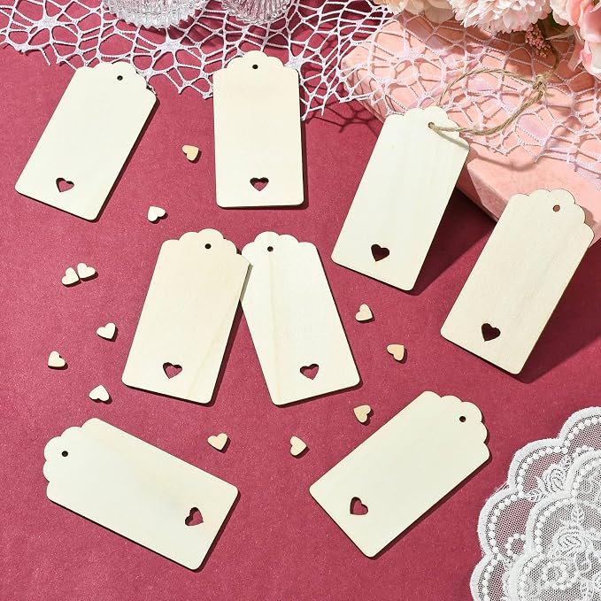 48 pcs Rectangle Theme Unfinished Wood Cutout Bookmarks Coffee Blank Heart Wood