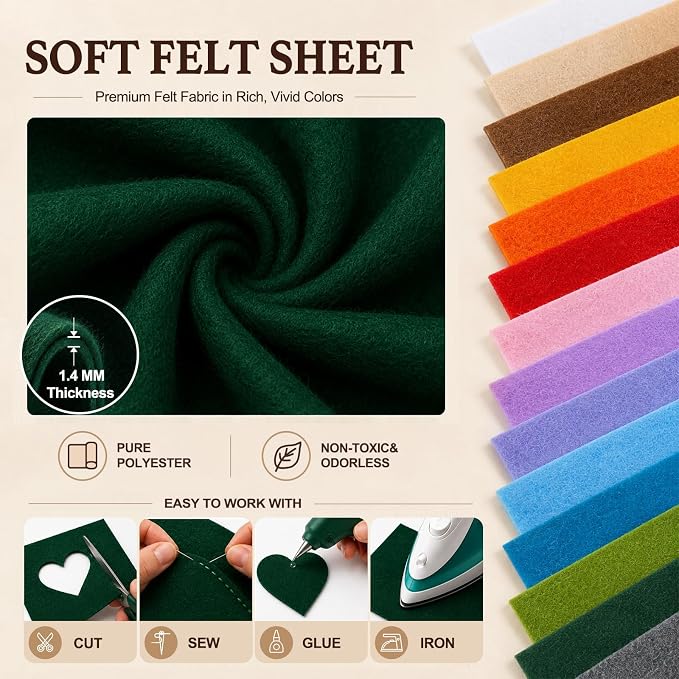 Hunter Green Large Felt Fabric 36" x 36", 1.4 mm Soft Felt Sheet, Nonwoven