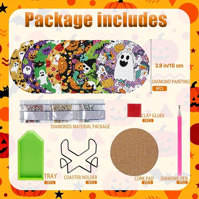 EWJRNSF 8 PCS Cute Ghost Diamond Art Coasters Kit
