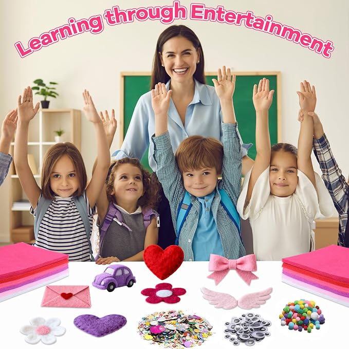 gisgfim 42Pcs Valentine's Day Pink-Purple Felt Fabric Sheet Craft Kit 8 x 12