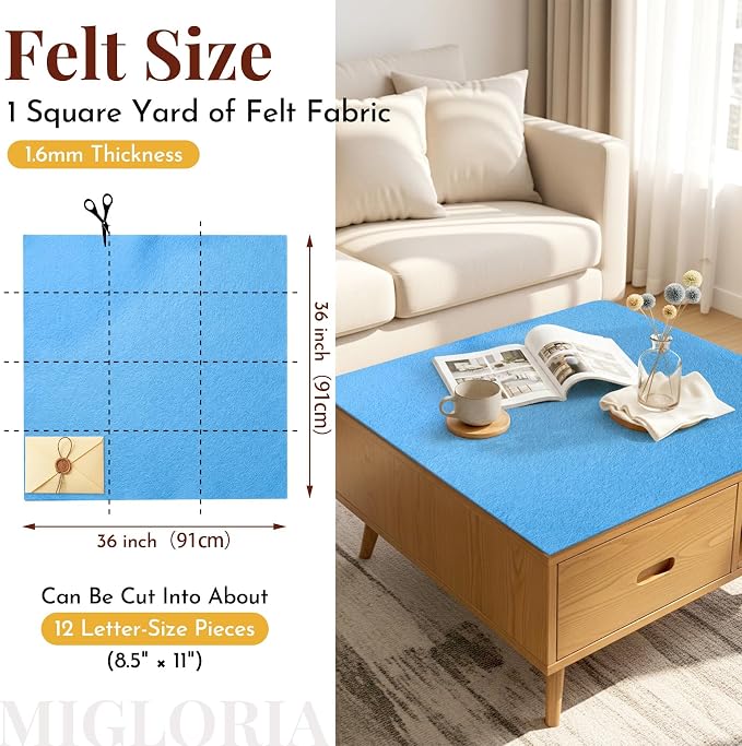 Large Felt Fabric Sheet 36 x 36 Inch, 1.6mm Thick | Soft nonwoven felt