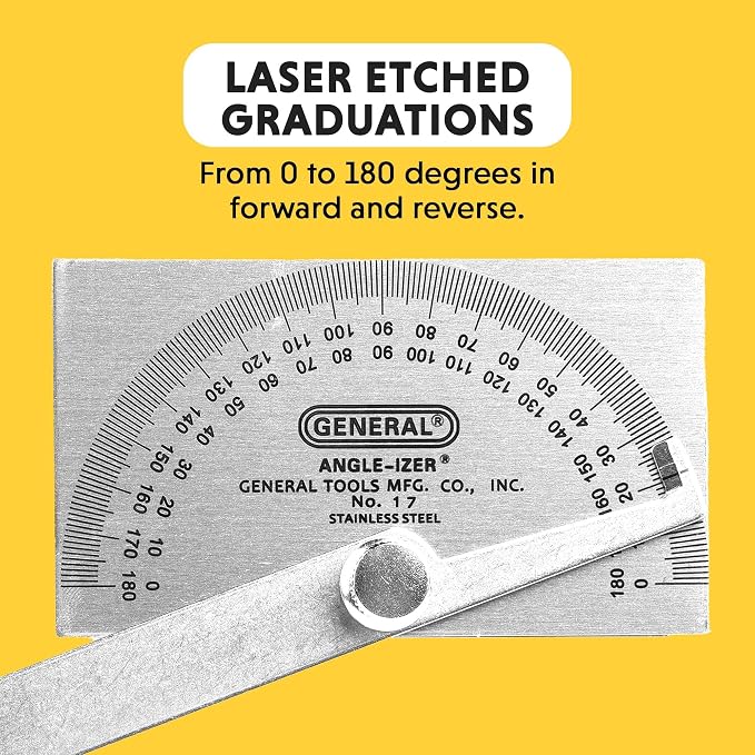 General Tools Angle Protractor #17 Stainless Steel Square Head