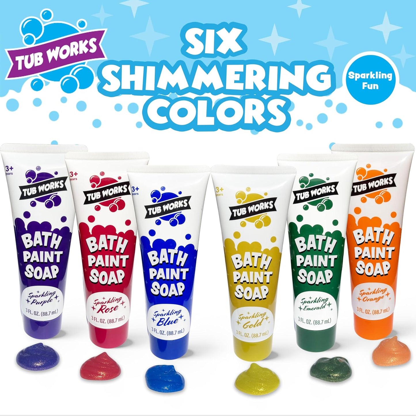 Tub Works® Bath Paint Soap Bath Toy, Shimmer 6 Pack | Non-Toxic | Washable Bathtub Paint for Finger Painting on Tub Walls | Ideal Toddler Bath Toys for Creative Play | Easy to Clean, Fun Paint Soap