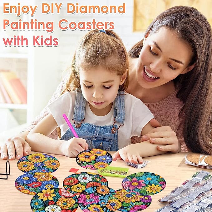 ijbnhd 8 Pcs Flowers Diamond Art Coasters