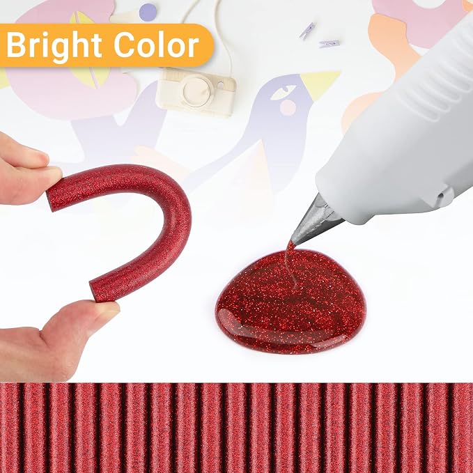 Glitter Red Hot Melt Glue Stick, Manarty 48 PCS Full Size Hot Melt Glue Sticks