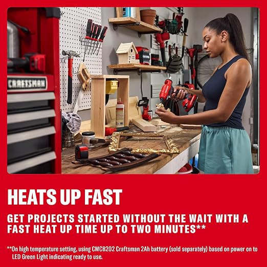 CRAFTSMAN V20 Hot Glue Gun Full Size, Cordless Glue Gun and Sticks Set