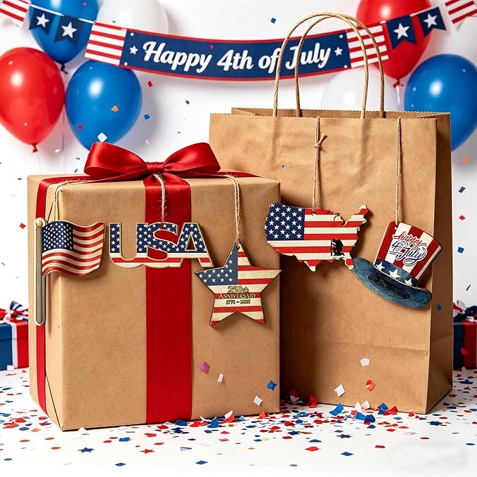 30Pcs Patriotic July of 4th Independence Day Unfinished Wooden Gift Ornaments