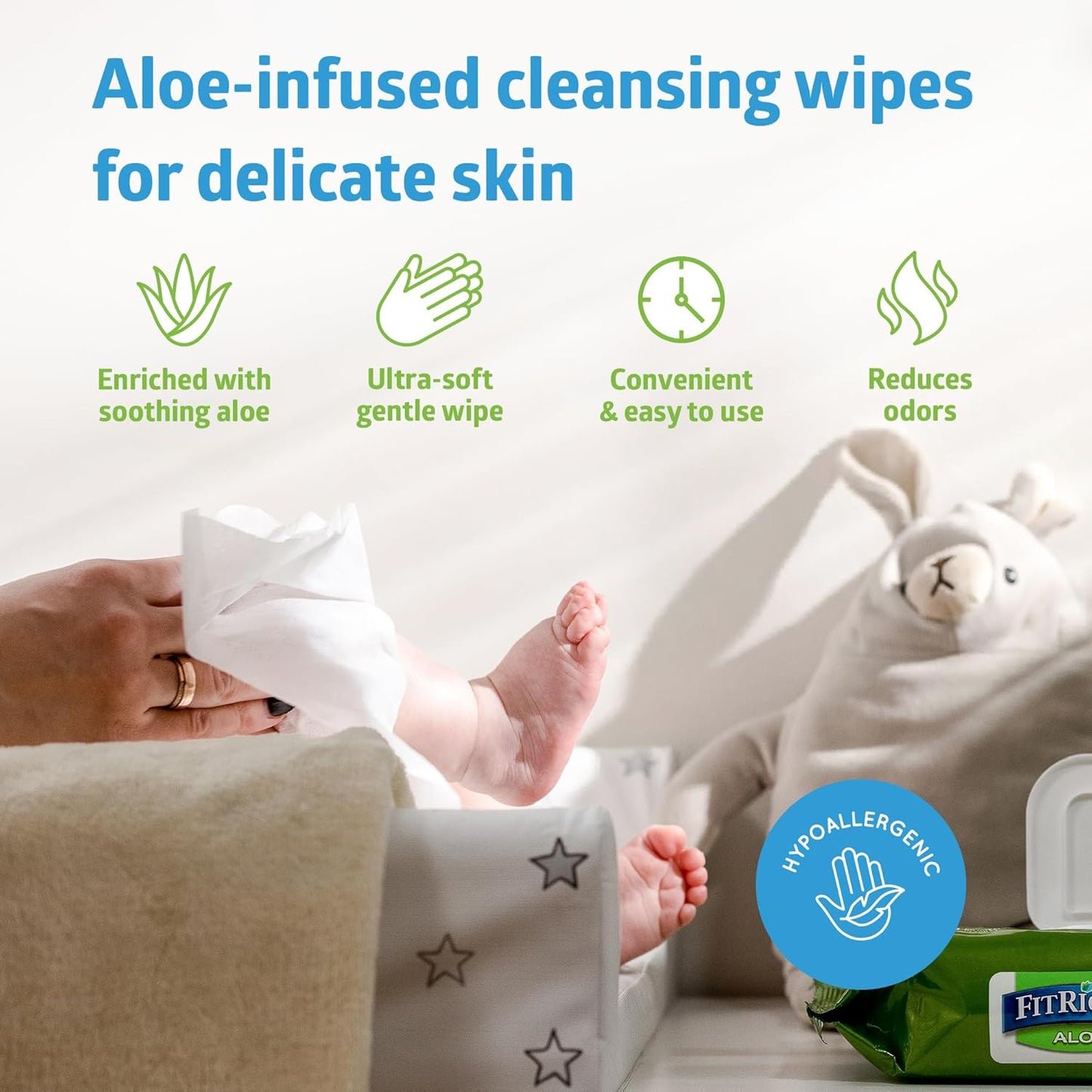 FitRight Aloe Personal Cleansing Cloth Wipes, Scented, 8 x 10 inch Adult Large Incontinence Wipes, 68 count, pack of 12