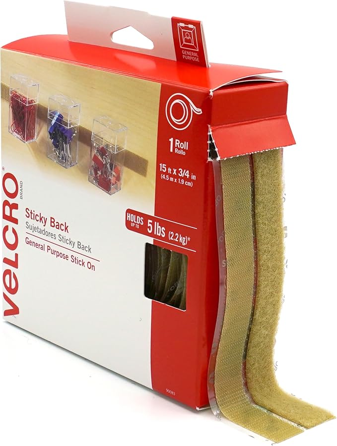 VELCRO Brand Sticky Back Tape | Beige, 15 Ft Roll | Cut to Length Hook and Loop