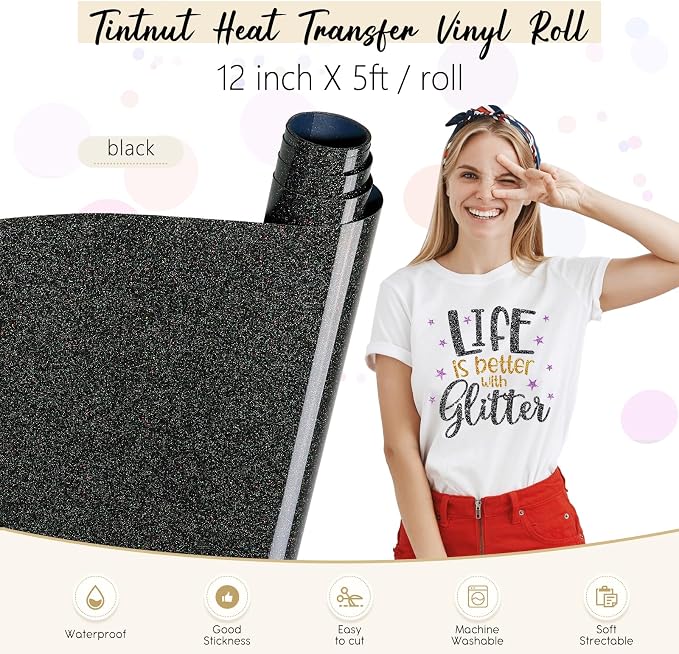 Tintnut Galaxy Black Heat Transfer Vinyl Roll, easy cut & weed, stretch washable