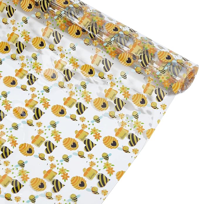 Bee Printed TPU Jelly Faux Leather Fabric, 11.8 x 47.2 Inch Clear TPU Vinyl