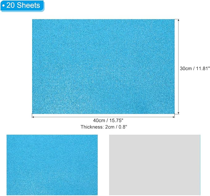 PATIKIL Light Blue Shiny EVA Glitter Foam Sheet 16x12 Inch 2mm Thick