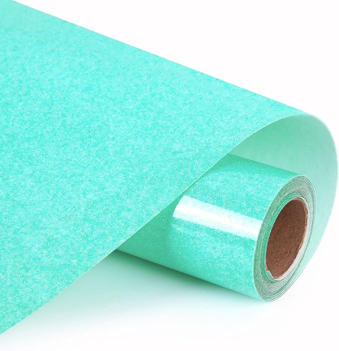 HTVVETUR Glitter Cyan Heat Transfer Vinyl, Glow in The Dark HTV Vinyl Roll 12"