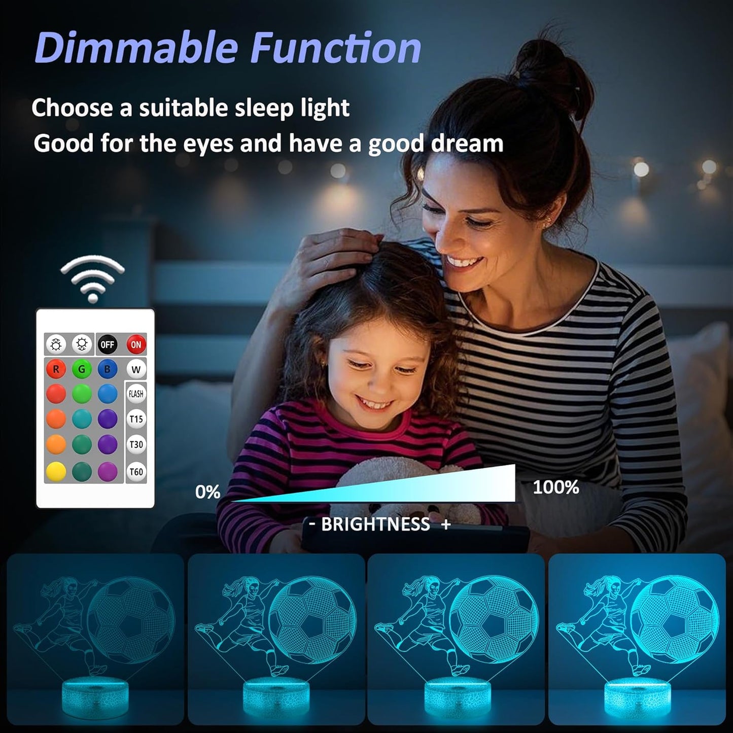 Soccer Gifts for Girls Bedroom Decor,Light Up Soccer 3D Illusion Lamp Night Light with 16 Colors Remote,Football Accessories Birthday Xmas Gifts for Best Friends Sister Daughter Sports Fan Lover