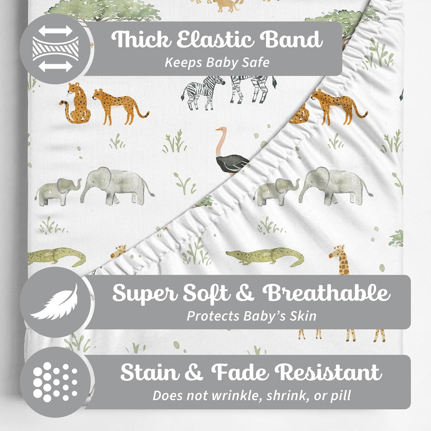 Crib Sheets Neutral - Fitted Baby Crib Sheets Bed for Girl Boy - 2 Pack Standard & Toddler Mattress (Safari Adventure) - Buttery Soft Organic Cotton Blend